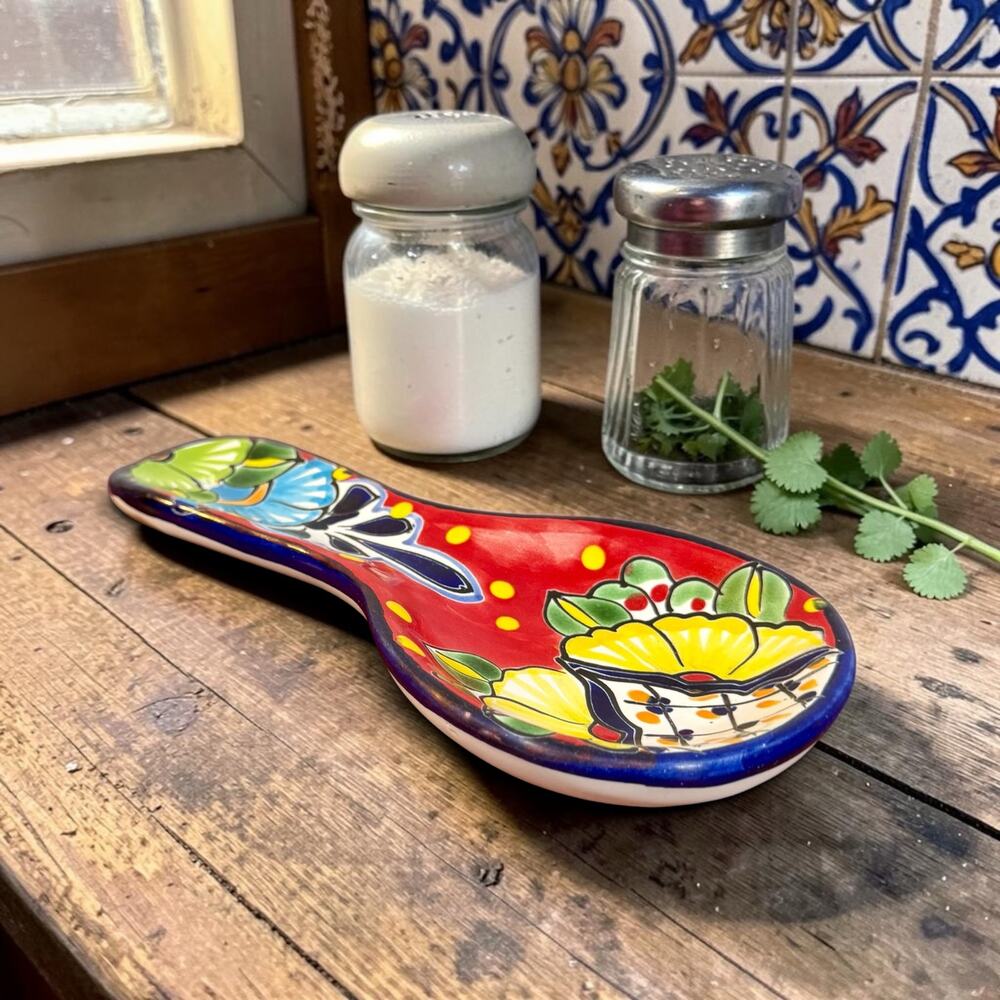 Talavera Mexican 10" Pottery Hand Painted Large Spoon Rest Lead Free Art Decor